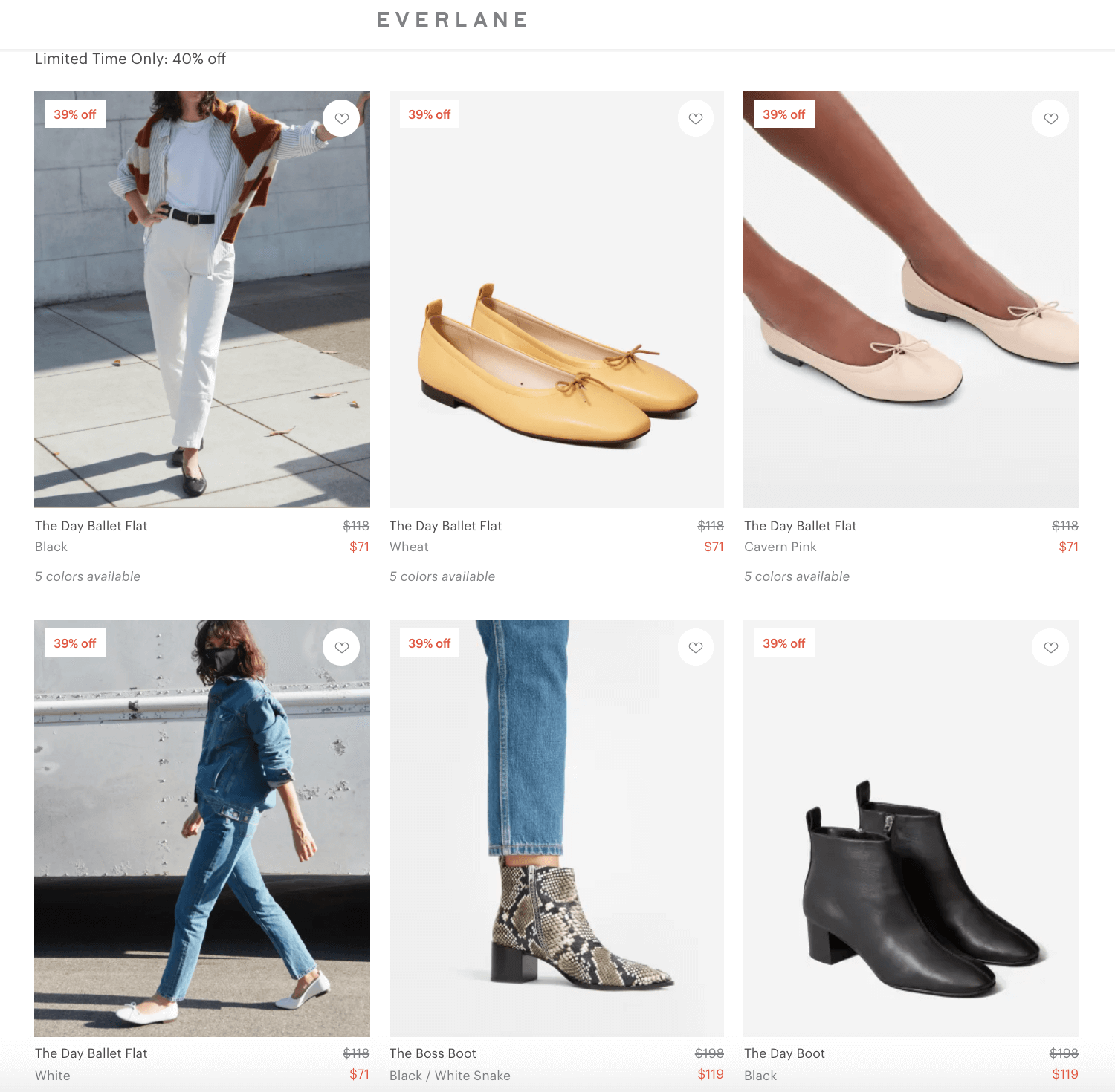 Everlane product listing page