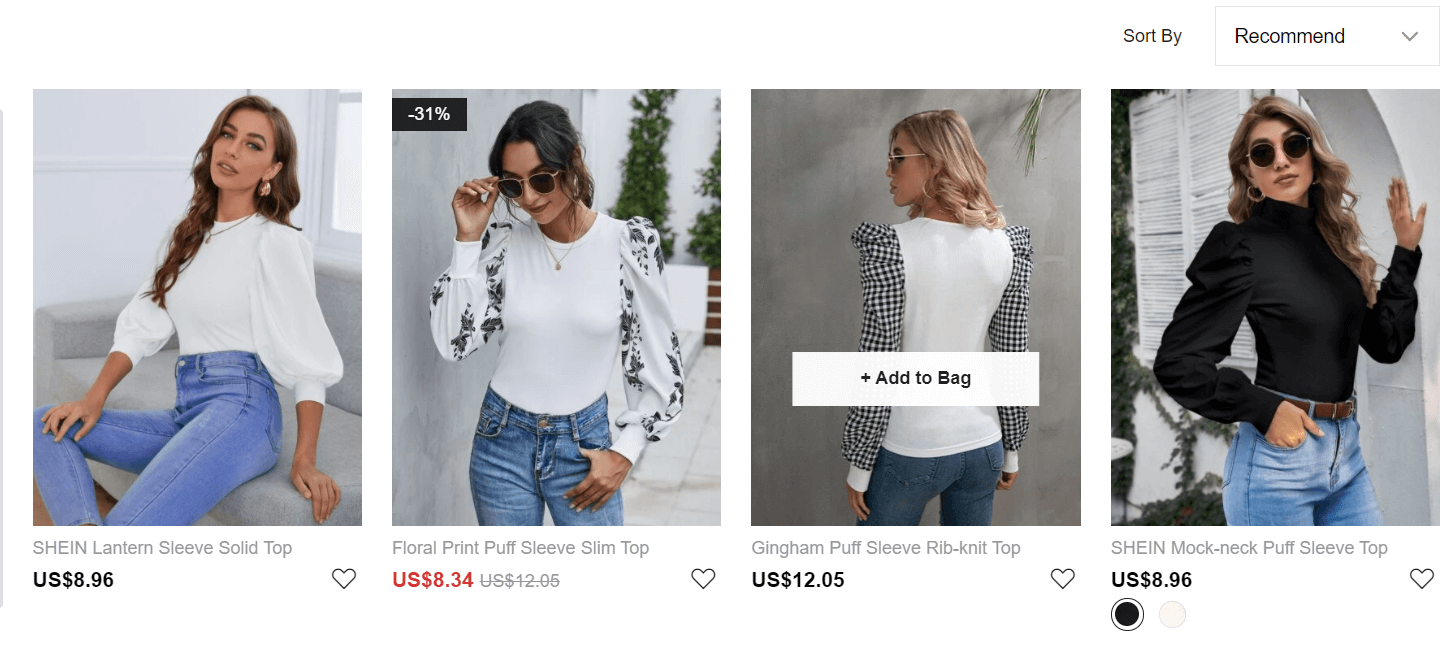 SHEIN category pages
