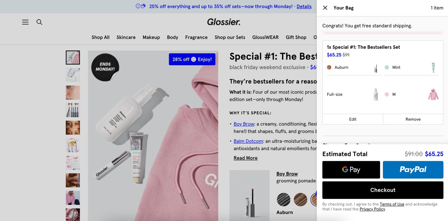 Glossier Black Friday eCommerce experience