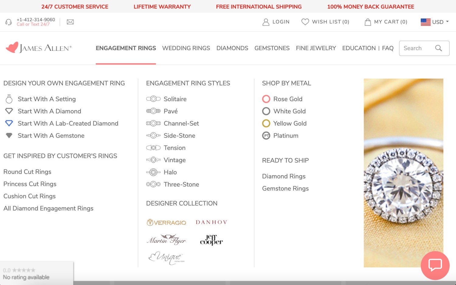 navigation for online jewelry brands
