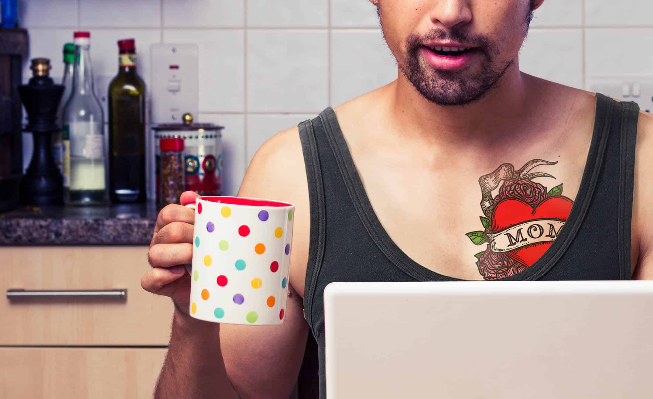 man shops online for mother's day