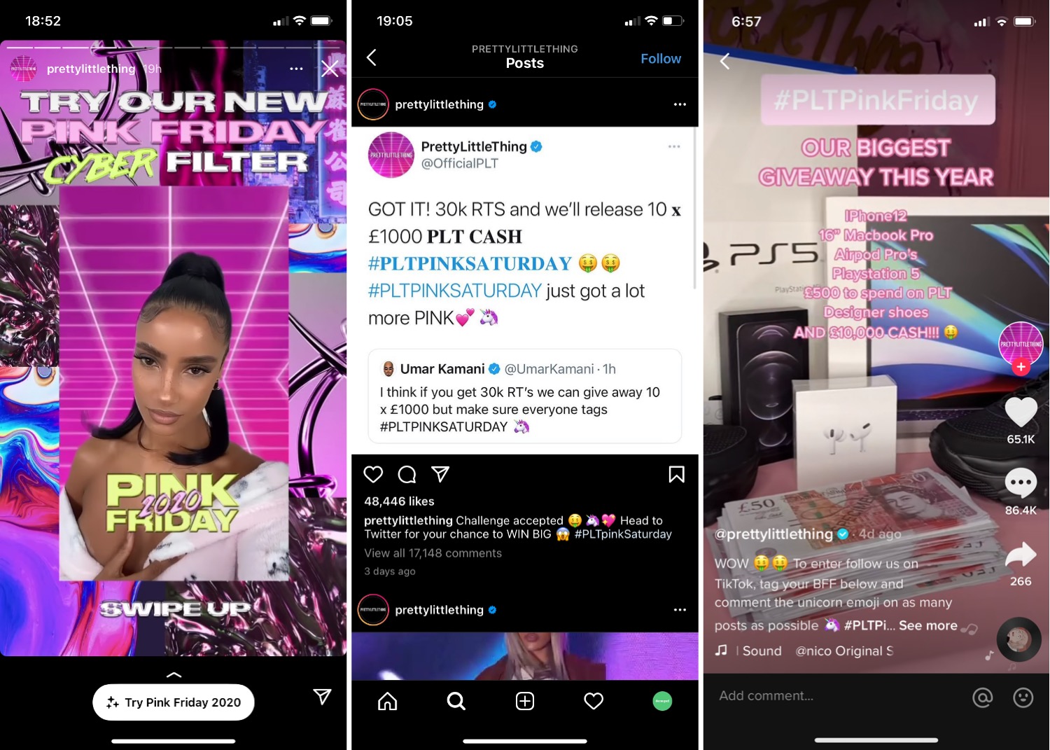 PrettyLittleThing's Black Friday experience on social media 