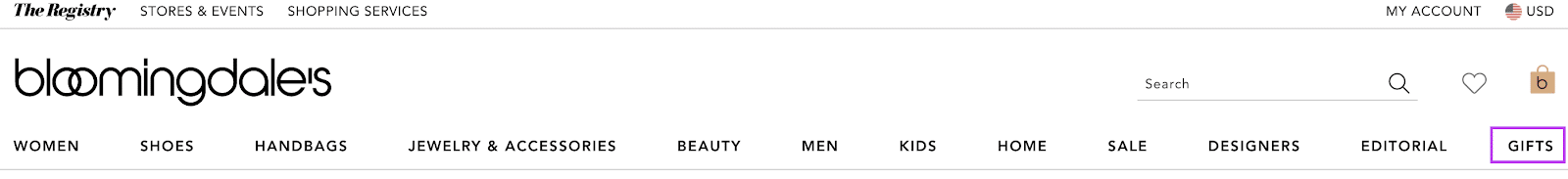 Bloomingdale's eCommerce menu