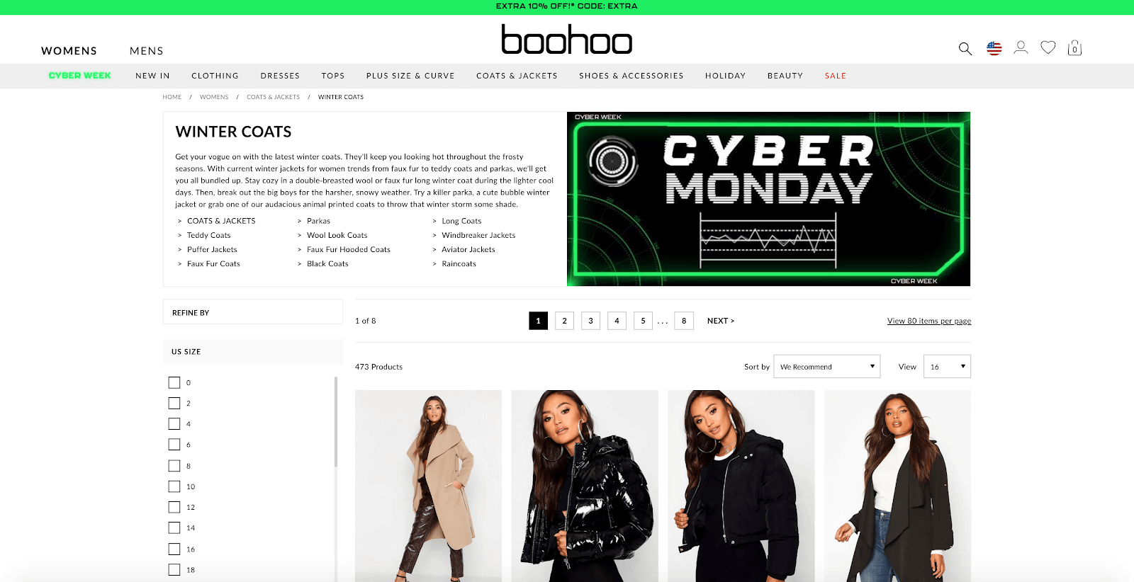 boohoo product listing page