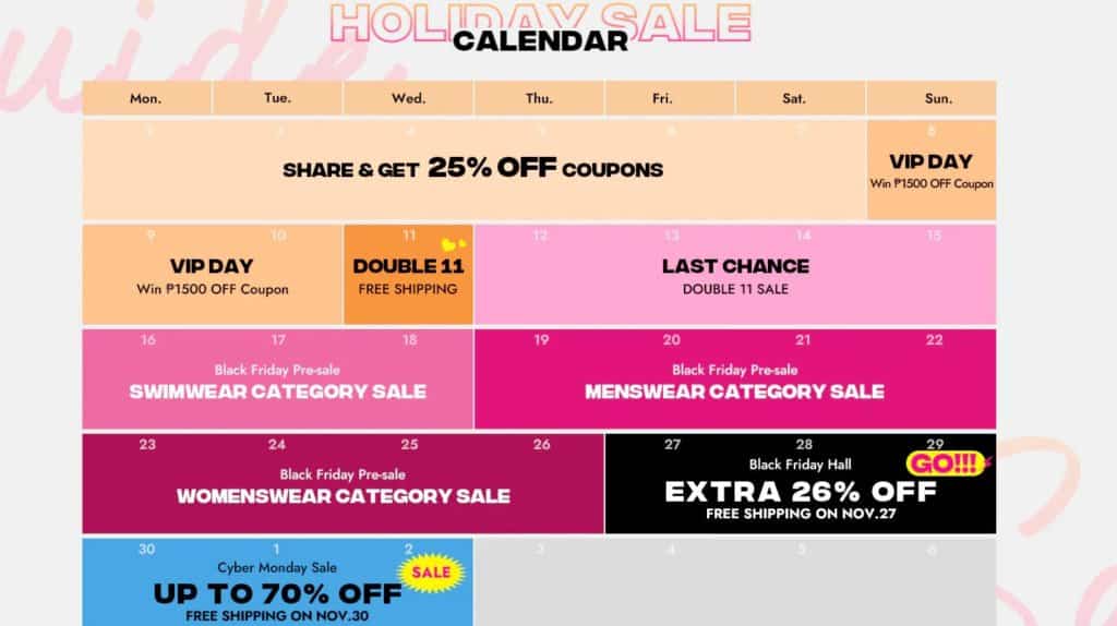 zaful black friday calendar 