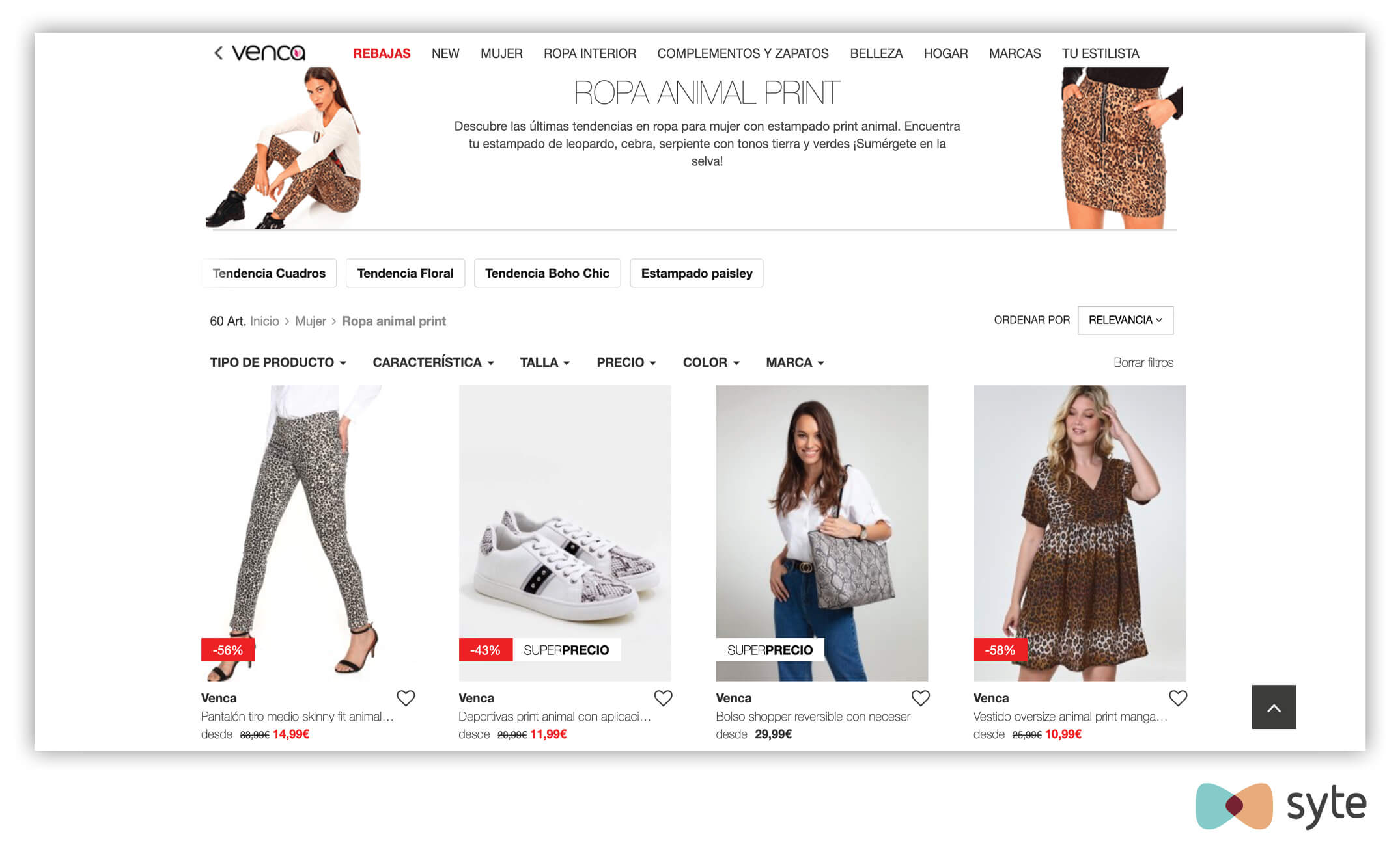 A product collection for animal print items on Venca's marketplace