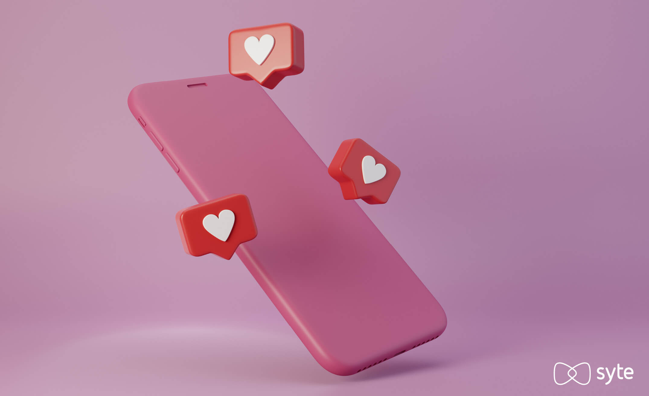 A pink phone surrounded by hearts