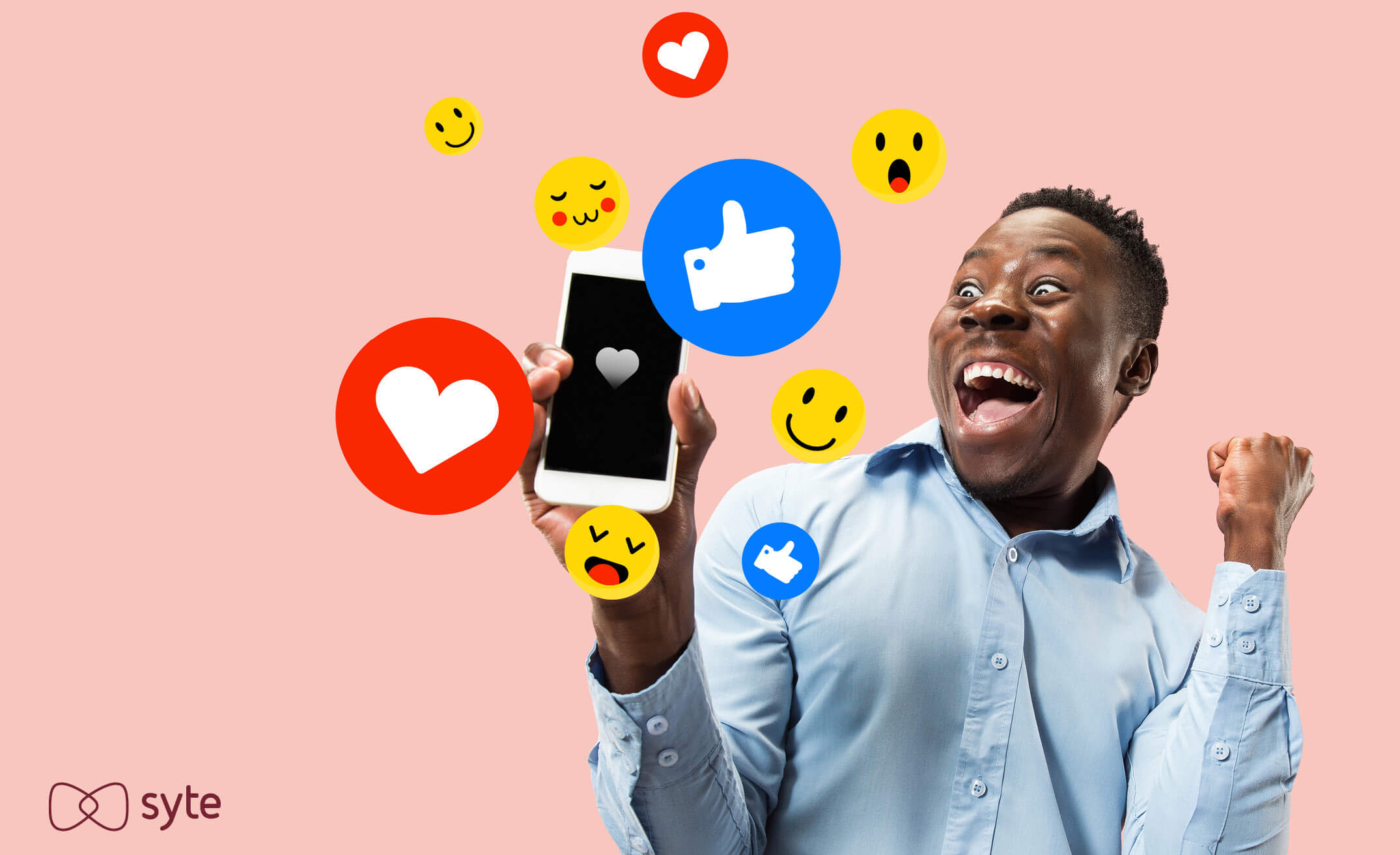 social media and exclusivity for eCommerce expressed through emojis and a man holding a phone