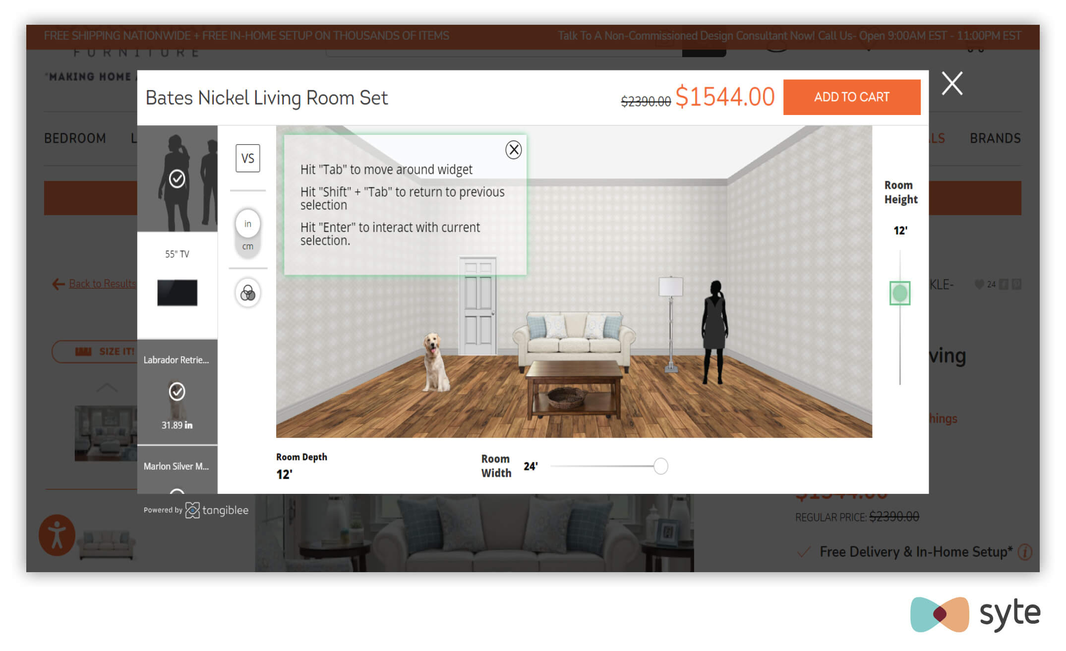 A screenshot of Coleman Furniture's virtual room feature