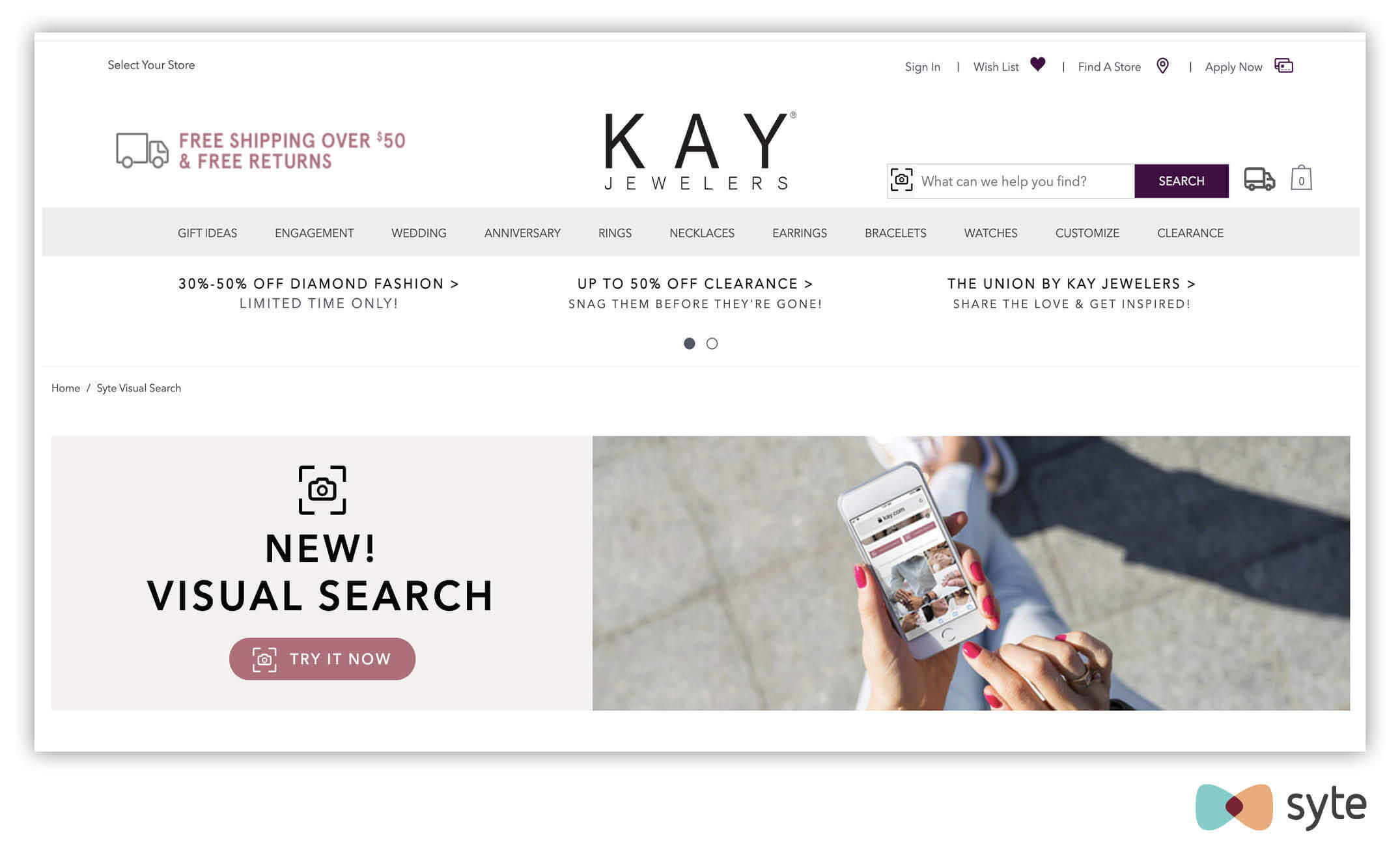 Kay's visual search page is an example of Discovery Design for jewelry