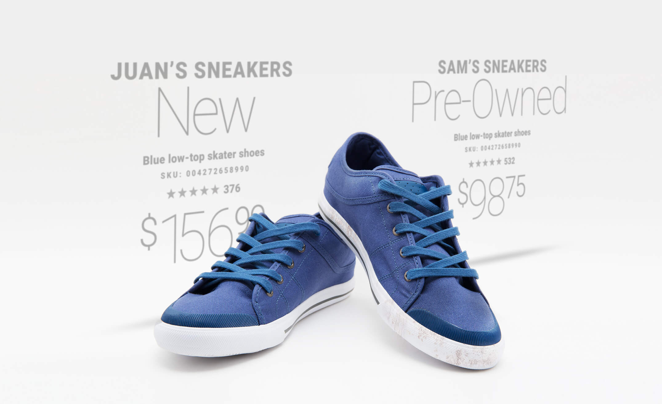 A blue pair of sneakers for sale, new and resale