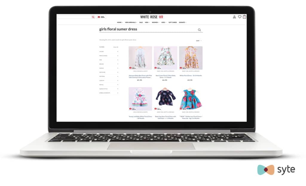 Searchandising software easily corrects typos in the search bar for White Rose.