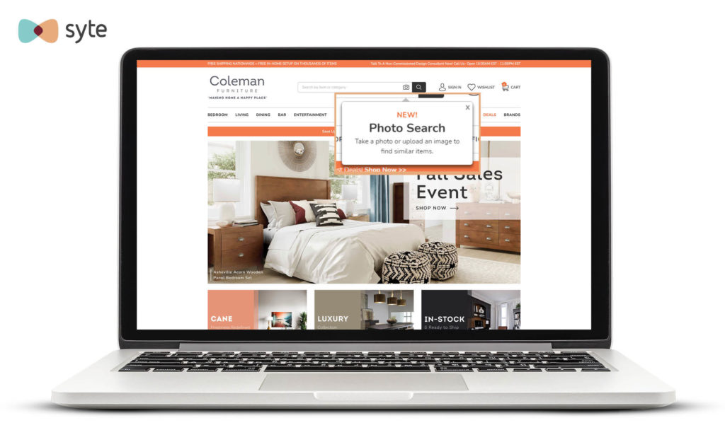 Coleman Furniture offers shoppers the ability to search for items by uploading a photo instead of typing into the standard search bar. 