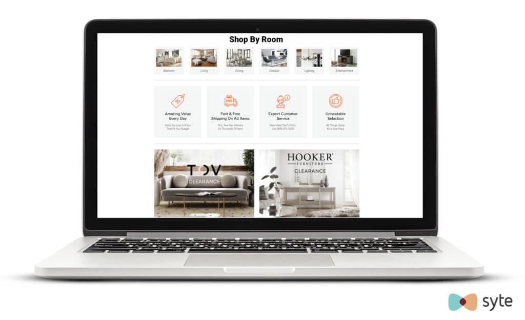 A screenshot of a site's homepage showing online merchandising that uses imagery and inspirational galleries