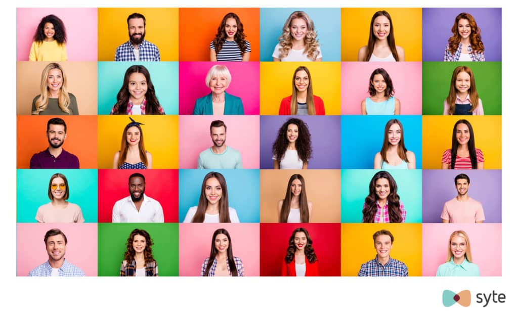 A grid showing different people against different colored backgrounds