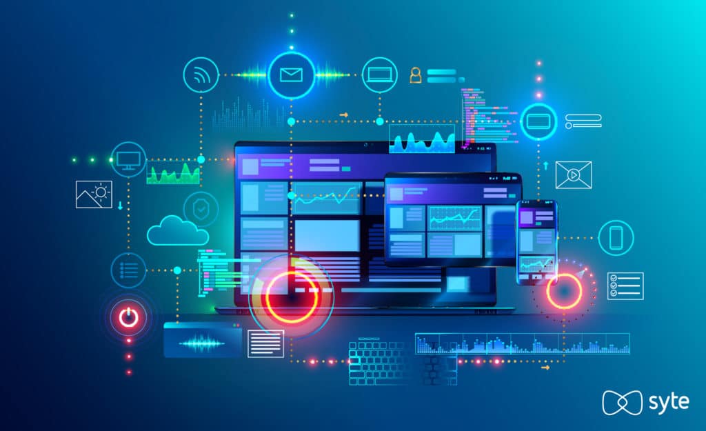 A tech stack graphic showing different platforms, interfaces, and apps. 