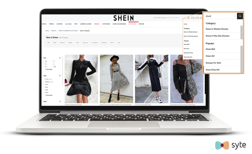 A screenshot of user-friendly site search functionality on an eCommerce brand