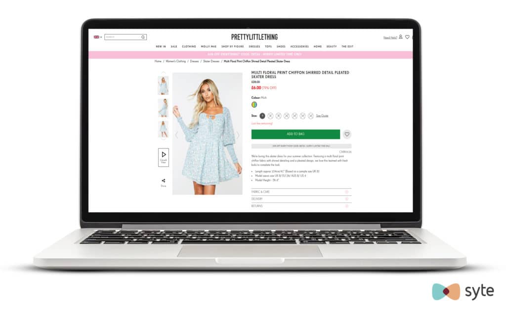 A screenshot of PrettyLittleThing’s product detail page