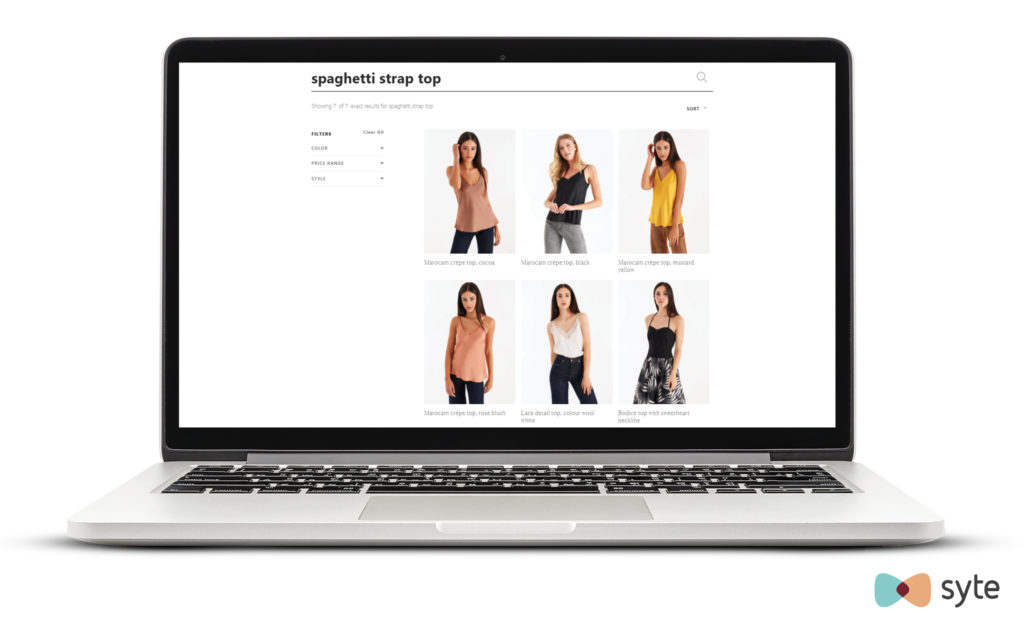An example of augmented site search in an eCommerce fashion brand's website
