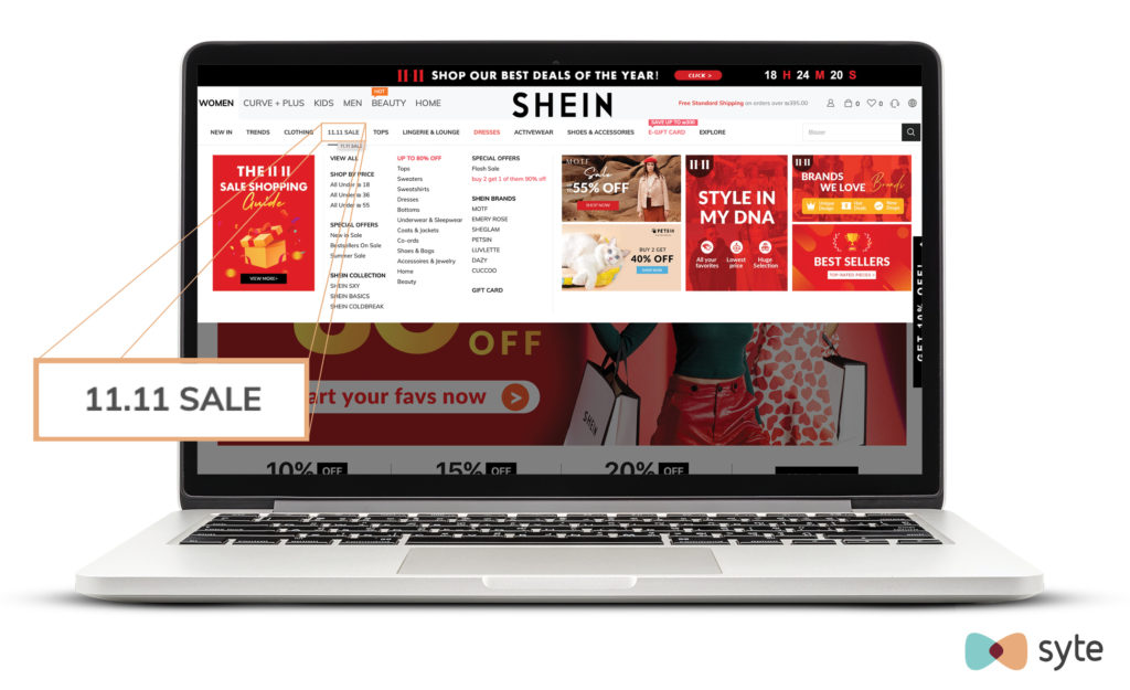 Shein's website makes it easy for shoppers to find the best holiday offers with a dedicated navigation menu for on-sale items.