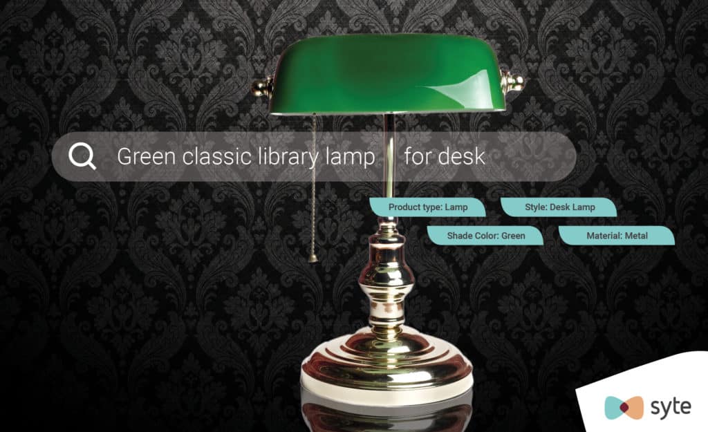 Search query overlaid on top of desk lamp with deep tags identified.