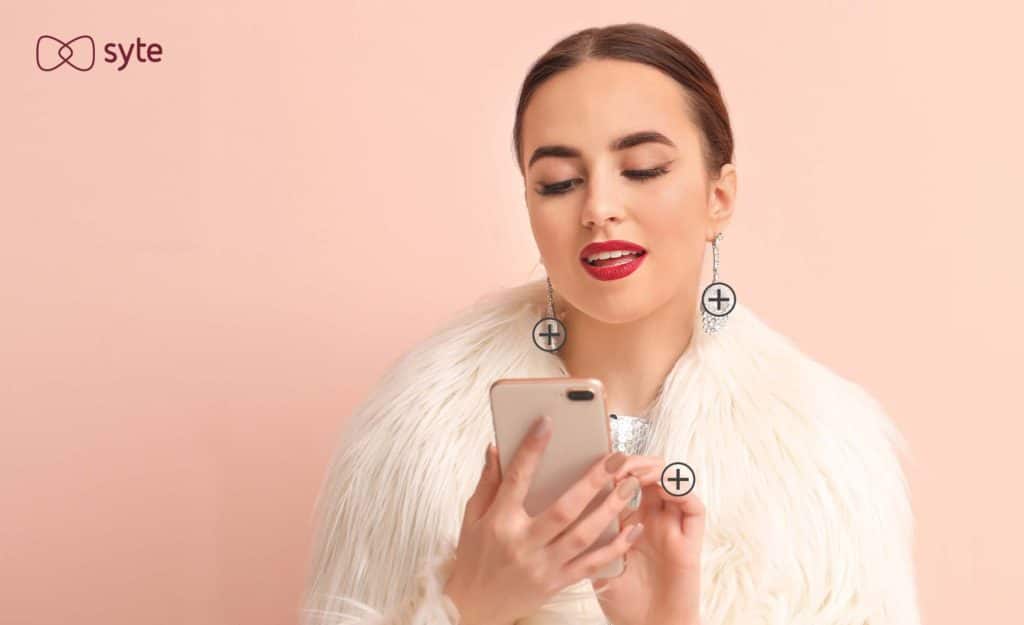 Woman uses visual search technology on her iphone