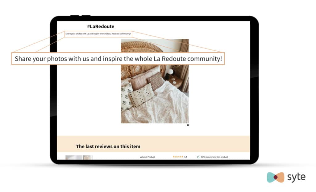 La Redoute posts user-generated photos on its PDPs so you can see what a product looks like outside of the showroom and inside real homes. 