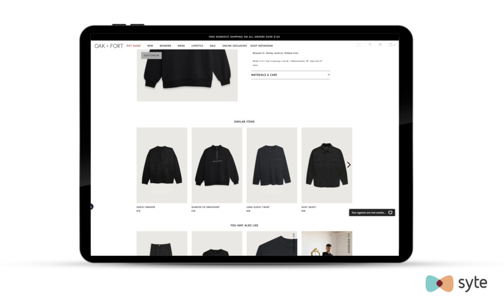 Oak + Fort offers product recommendations that are visually similar to what shoppers are looking for.