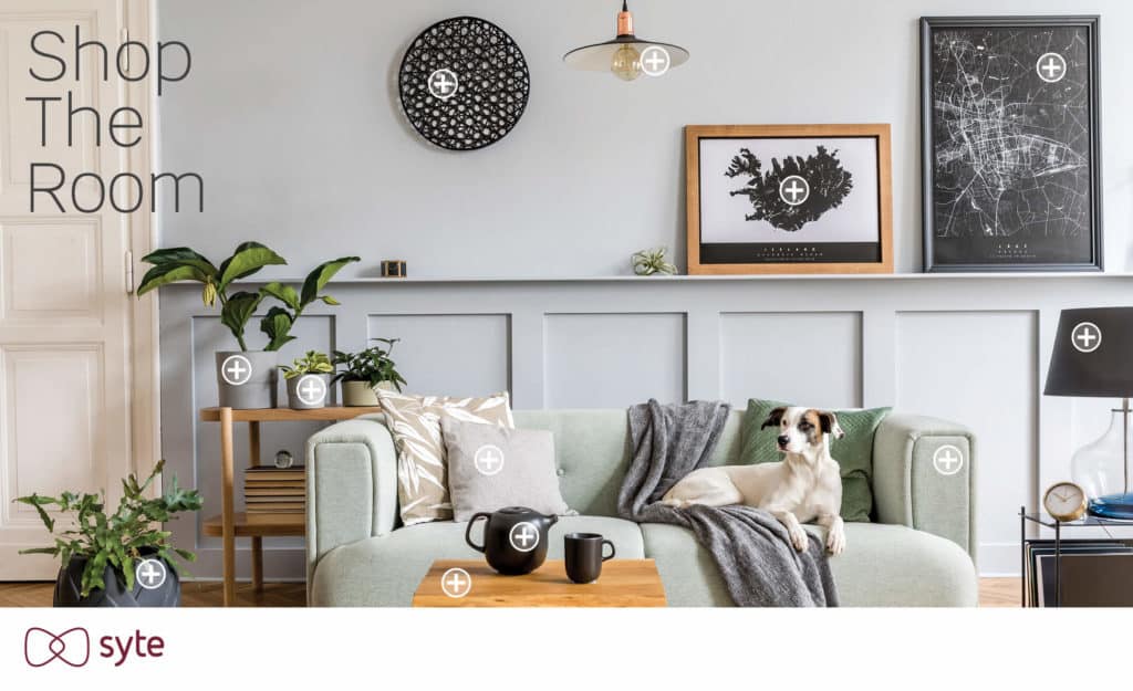 An image of a living room where every item is shoppable, enabling immersive product discovery.