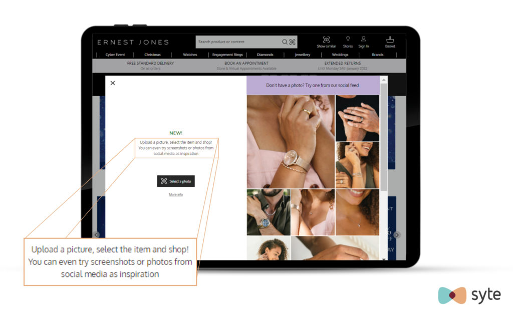 Visual AI powers the visual search option on Ernest Jones website.