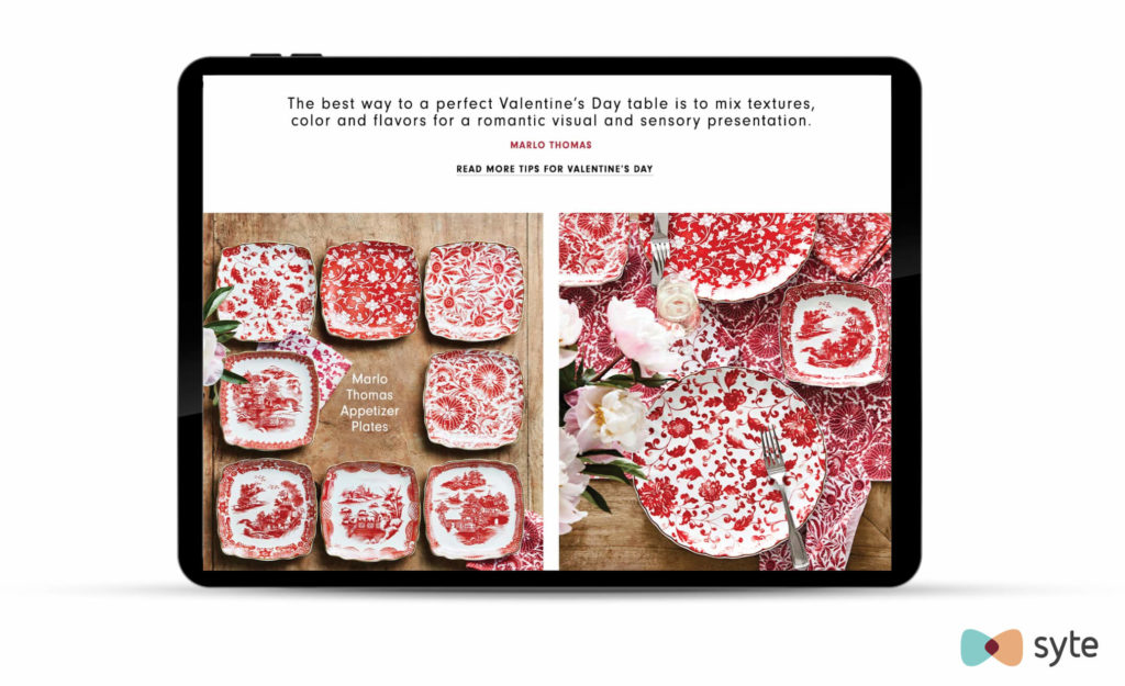 Marlo Thomas partnership is featured on Williams Sonoma website with special tips for Valentine's Day.