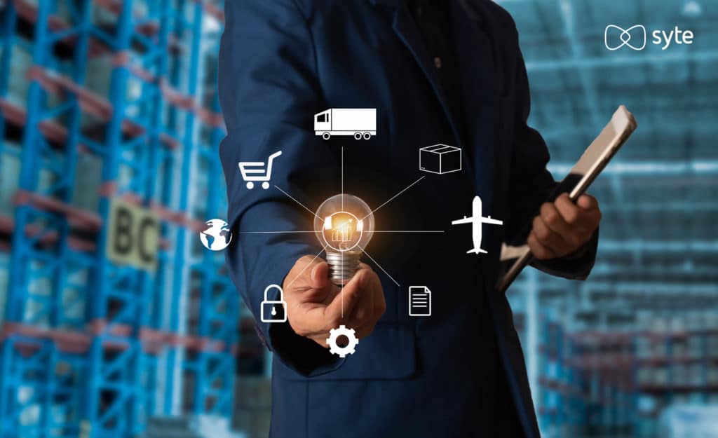 All aspects of the supply chain illustrated around a lightbulb.