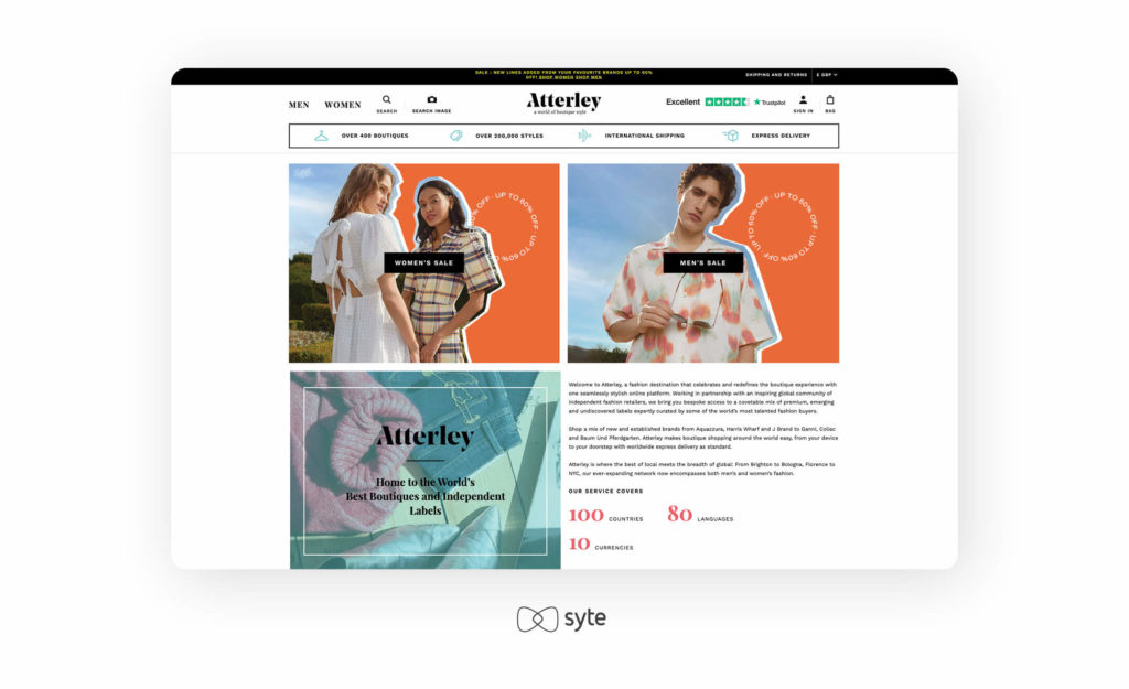 Atterley’s homepage with search and visual search icons 