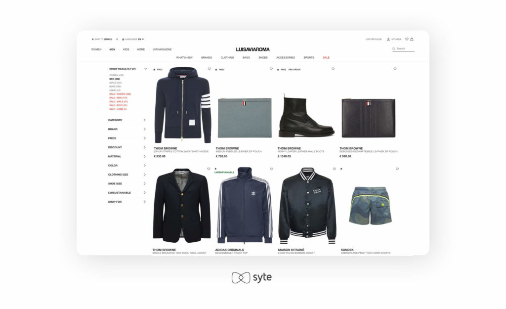 LUISAVIAROMA's product listing page for assorted menswear