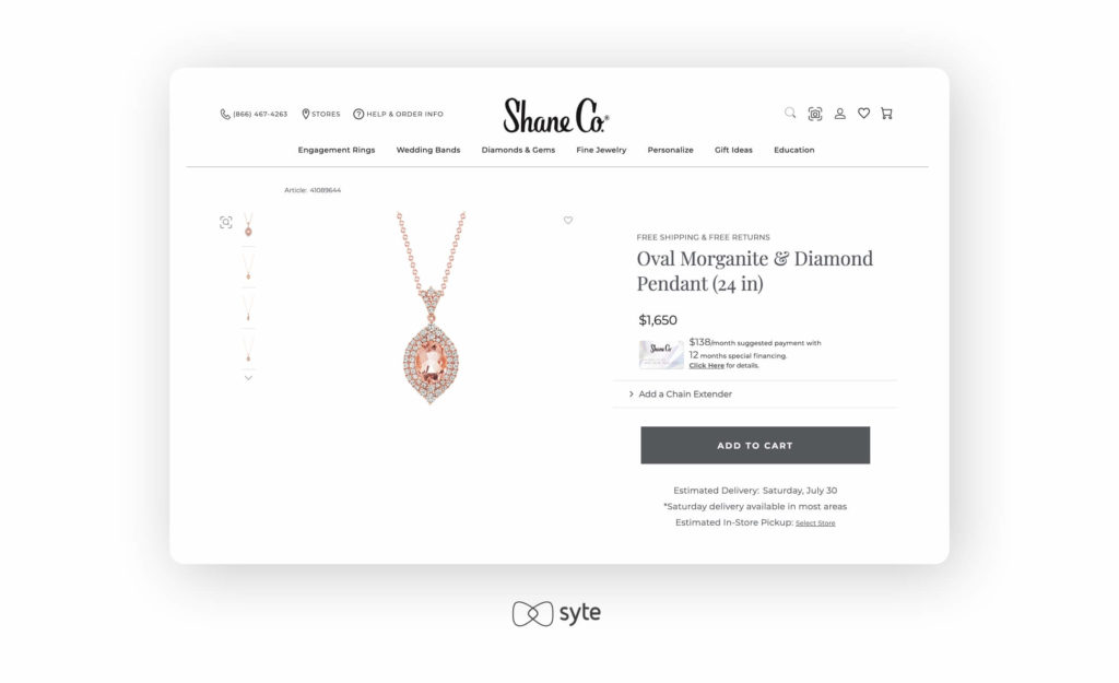 Shane jewelry website screenshot