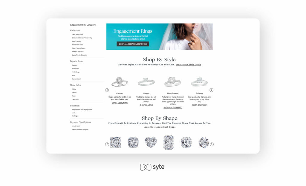 Zales jewelry website screenshot