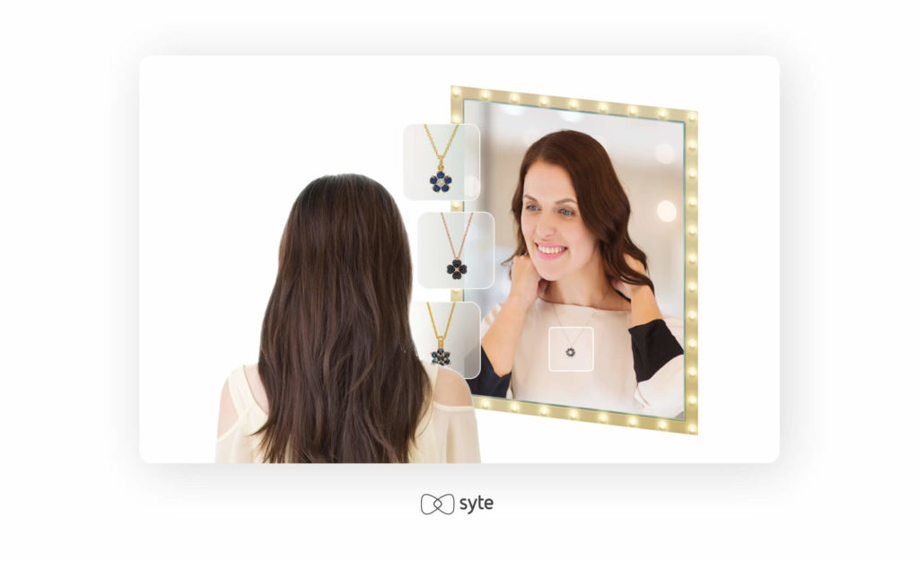 Woman looking at her reflection in smart mirror