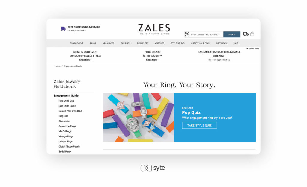 Screenshot of Zales’ jewelry guidebook
