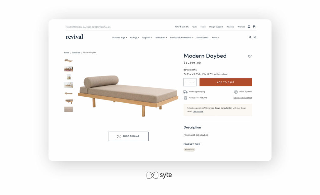 Screenshot of Revival Rug’s product page