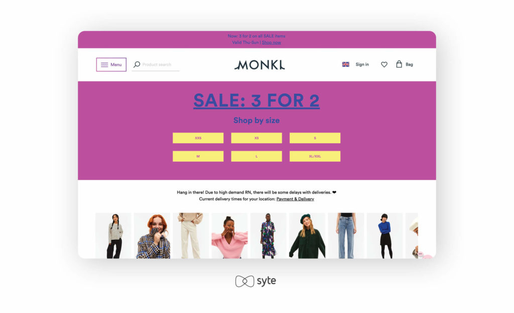 Monki’s packaged deals on its website