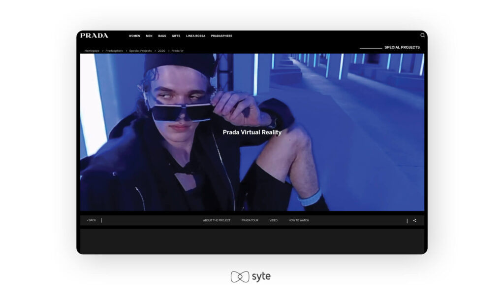Prada's virtual reality web page