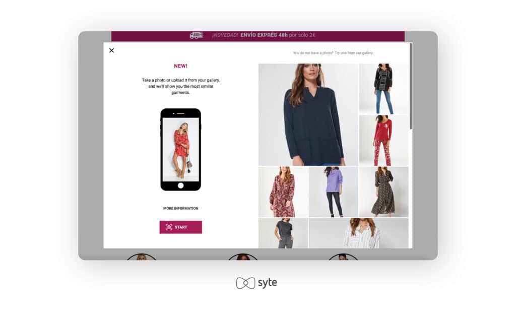 example of visual search based on AI tags on Venca website