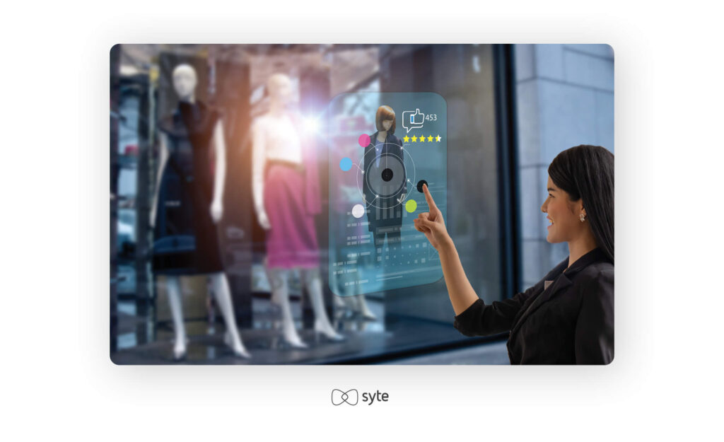 Woman using a smart display to choose clothing