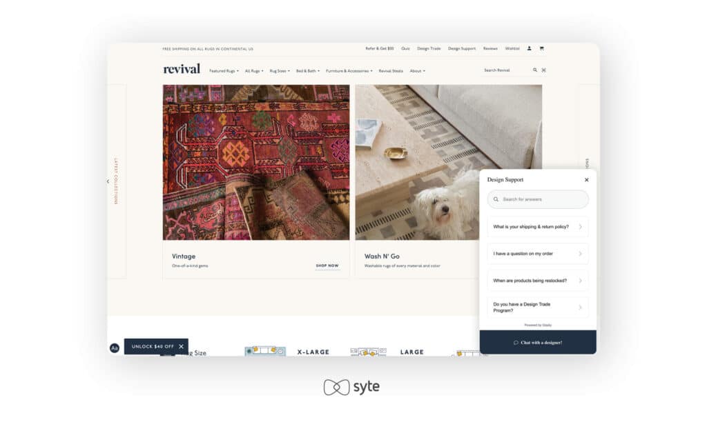 Intelligent chatbot on Revival Rugs’ website.
