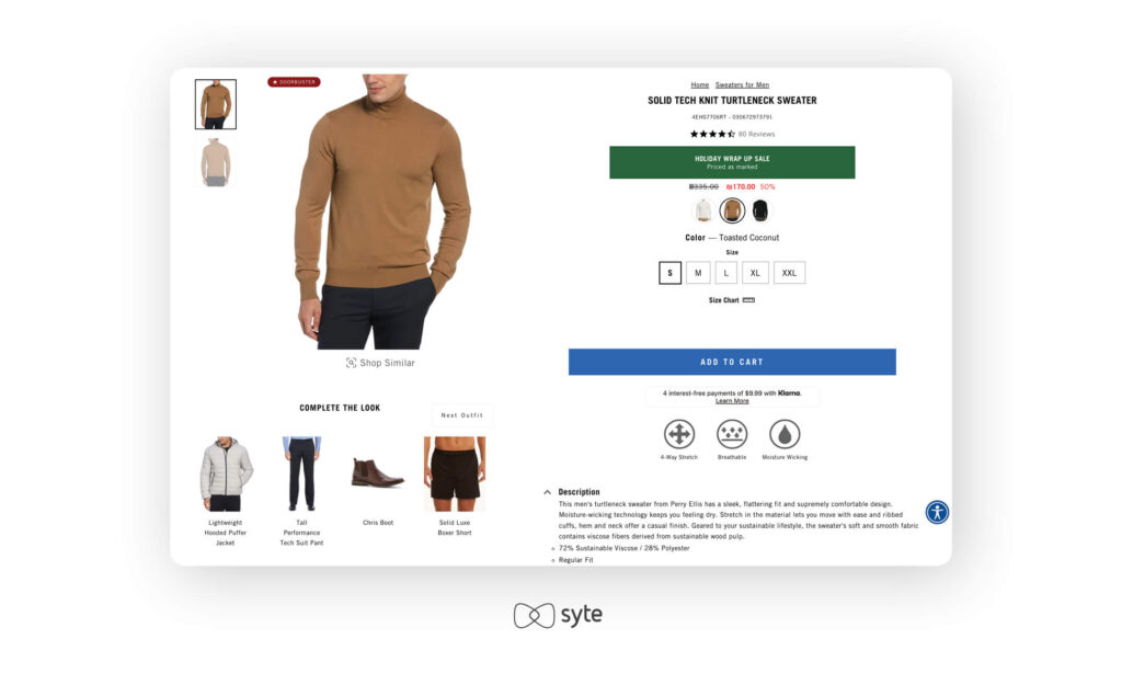 Recommendation engine on the Perry Ellis website.