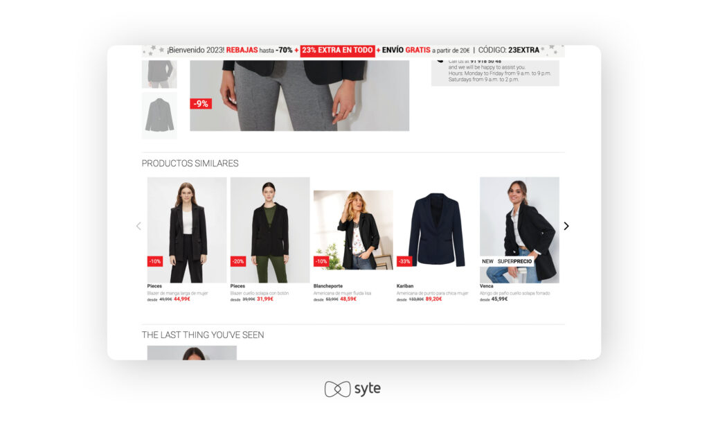 Venca website screenshot of Shop Similar results