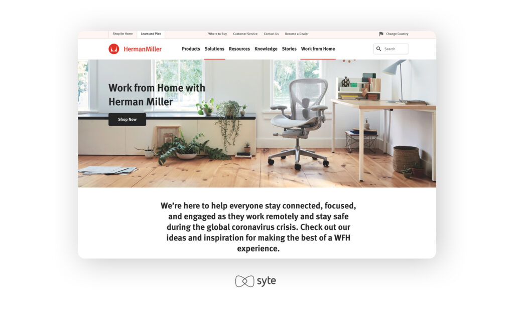 The  “Work From Home With Herman Miller” web page.