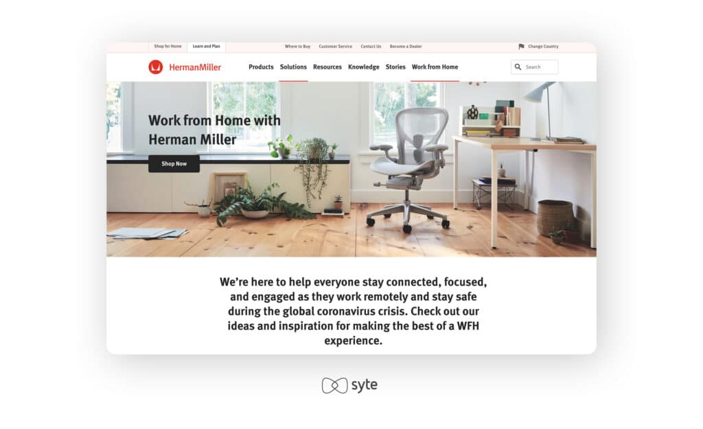 The  “Work From Home With Herman Miller” web page.