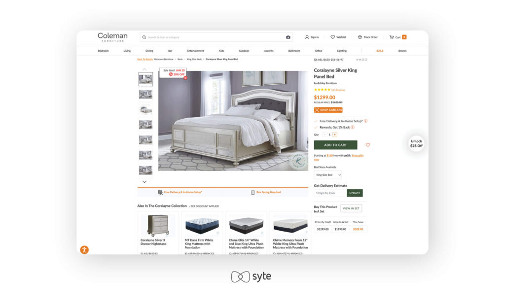 Recommendation carousel on Coleman Furniture.