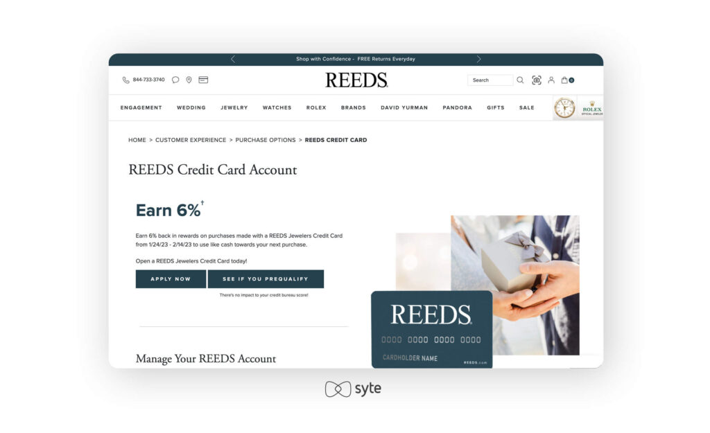 Reeds’ loyalty program page.